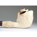 veche pipa Meerschaum. sculptura cinegetica. etui original. Turcia